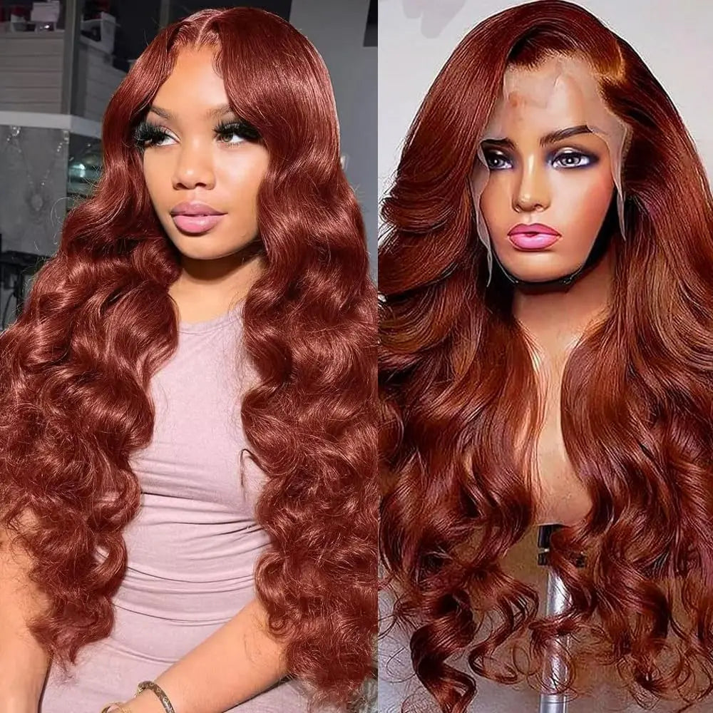 Reddish Brown 13x6 Lace Front Wigs Human Hair Pre Plucked 180% Density Body Wave Auburn Colored Human Hair Lace Frontal HumanWig