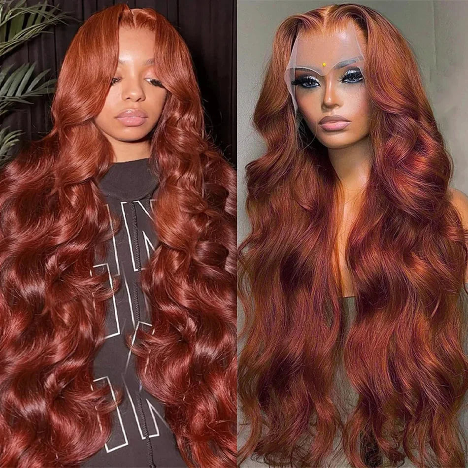 Reddish Brown 13x6 Lace Front Wigs Human Hair Pre Plucked 180% Density Body Wave Auburn Colored Human Hair Lace Frontal HumanWig