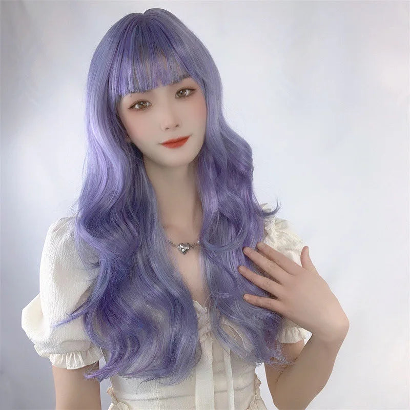 New synthetic synthetic fiber wig for women Air bangs long hair big waves wine red high temperature silk wig head cover