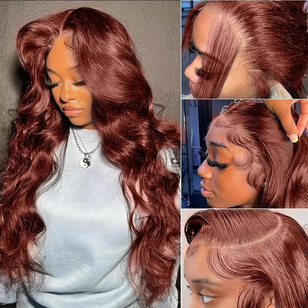 Reddish Brown 13x6 Lace Front Wigs Human Hair Pre Plucked 180% Density Body Wave Auburn Colored Human Hair Lace Frontal HumanWig