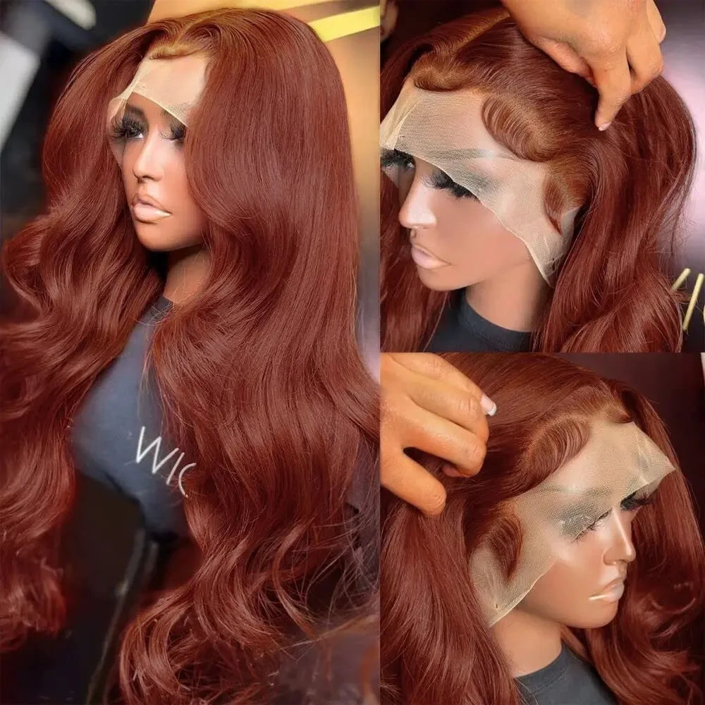 Reddish Brown 13x6 Lace Front Wigs Human Hair Pre Plucked 180% Density Body Wave Auburn Colored Human Hair Lace Frontal HumanWig